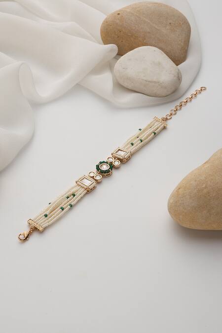 Swabhimann Green Stones Rose Gold Polki Bracelet Online at Aza Fashions Swabhimann_Green Stones Rose Gold Polki Bracelet _Online_at_Aza_Fashions
