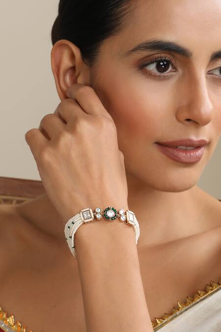 Buy Swabhimann Green Stones Rose Gold Polki Bracelet Online at Aza Fashions Buy_Swabhimann_Green Stones Rose Gold Polki Bracelet _Online_at_Aza_Fashions