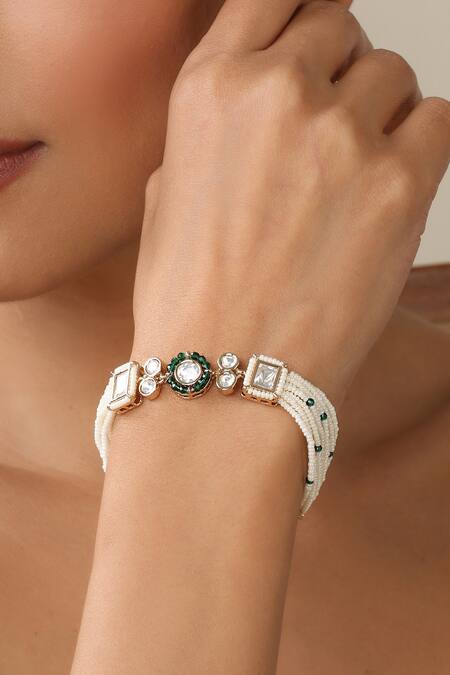 Shop Swabhimann Green Stones Rose Gold Polki Bracelet Online at Aza Fashions Shop_Swabhimann_Green Stones Rose Gold Polki Bracelet _Online_at_Aza_Fashions