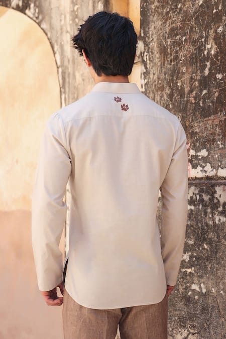 Raw & Rustic By Niti Bothra Ivory Leopard Embroidered Shirt Kurta 