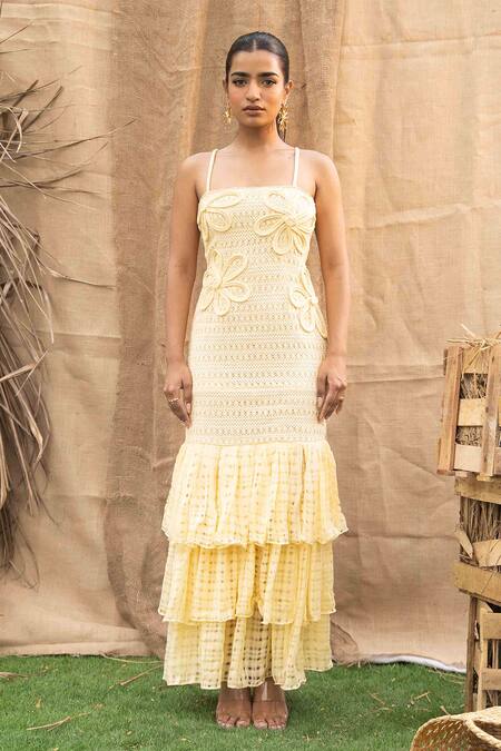 Buy Kalakaari By Sagarika Yellow Cotton Embroidery Open Neck Butter Maxi Dress Online at Aza Fashions Buy_Kalakaari By Sagarika_Yellow Cotton Embroidery Open Neck Butter Maxi Dress _Online_at_Aza_Fashions