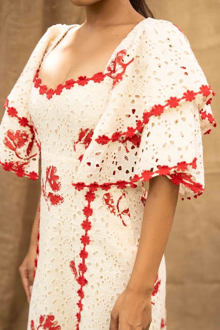 Buy Kalakaari By Sagarika Off White Cotton Embroidery Square Neck Floral Maxi Dress Online at Aza Fashions Buy_Kalakaari By Sagarika_Off White Cotton Embroidery Square Neck Floral Maxi Dress _Online_at_Aza_Fashions