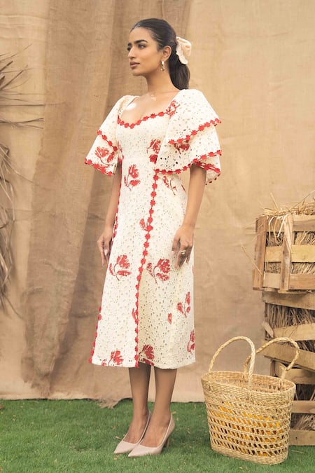 Shop Kalakaari By Sagarika Off White Cotton Embroidery Square Neck Floral Maxi Dress Online at Aza Fashions Shop_Kalakaari By Sagarika_Off White Cotton Embroidery Square Neck Floral Maxi Dress _Online_at_Aza_Fashions
