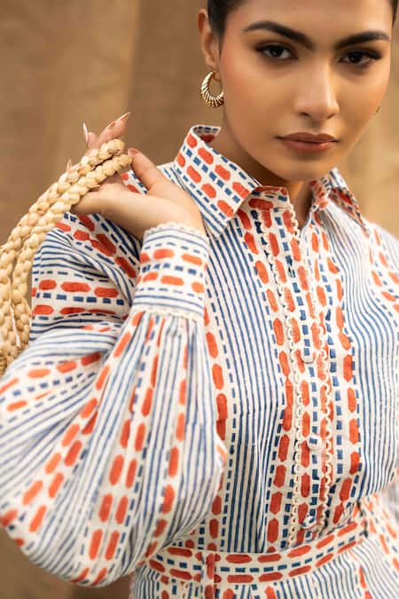 Kalakaari By Sagarika_Multi Color Cotton Embroidery Collared Designer Coraline Print Pant Set _Online_at_Aza_Fashions