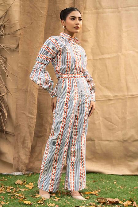Buy_Kalakaari By Sagarika_Multi Color Cotton Embroidery Collared Designer Coraline Print Pant Set _Online_at_Aza_Fashions