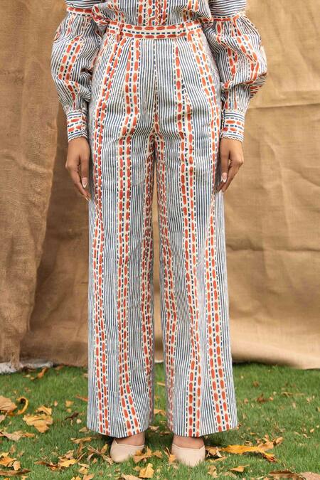 Kalakaari By Sagarika_Multi Color Cotton Embroidery Collared Designer Coraline Print Pant Set _at_Aza_Fashions