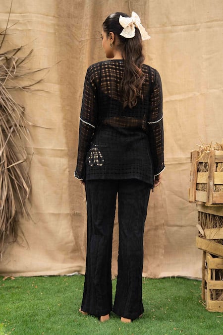 Kalakaari By Sagarika Black Floral Embroidered Pant Set 