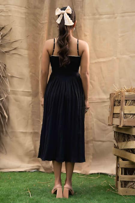 Kalakaari By Sagarika Black Cotton Midi Dress with Embroidery 