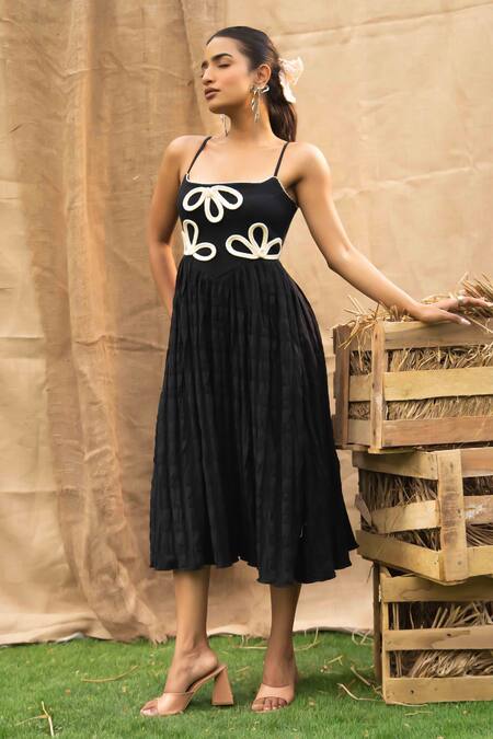 Buy Kalakaari By Sagarika Black Cotton Embroidery Square Neck Midi Dress With Buy_Kalakaari By Sagarika_Black Cotton Embroidery Square Neck Midi Dress With