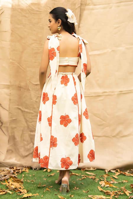 Kalakaari By Sagarika Orange Floral Midi Dress 
