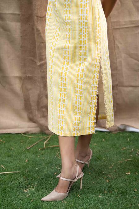 Buy Kalakaari By Sagarika Yellow Cotton Asymmetric Butter Midi Dress Buy_Kalakaari By Sagarika_Yellow Cotton Asymmetric Butter Midi Dress