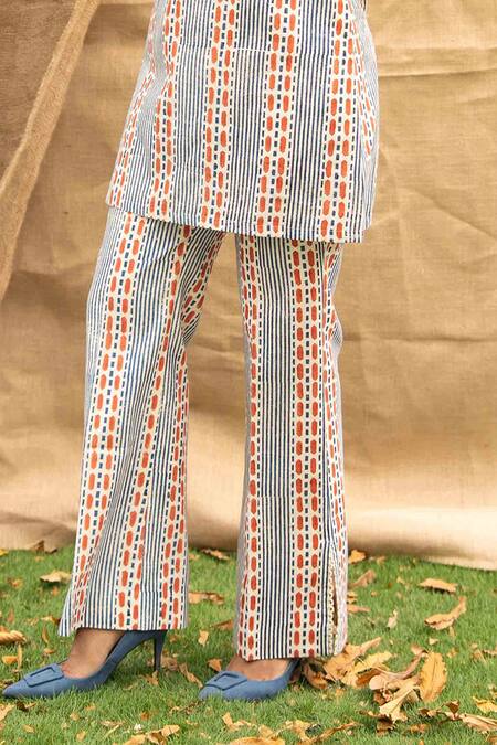 Shop_Kalakaari By Sagarika_Multi Color Cotton Open Neck Designer Striped Top And Pant Set _Online_at_Aza_Fashions