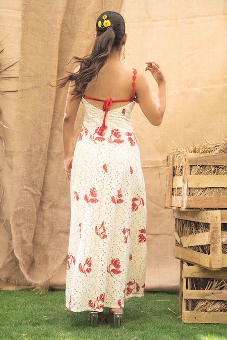 Kalakaari By Sagarika Red Floral Embroidered Maxi Dress 