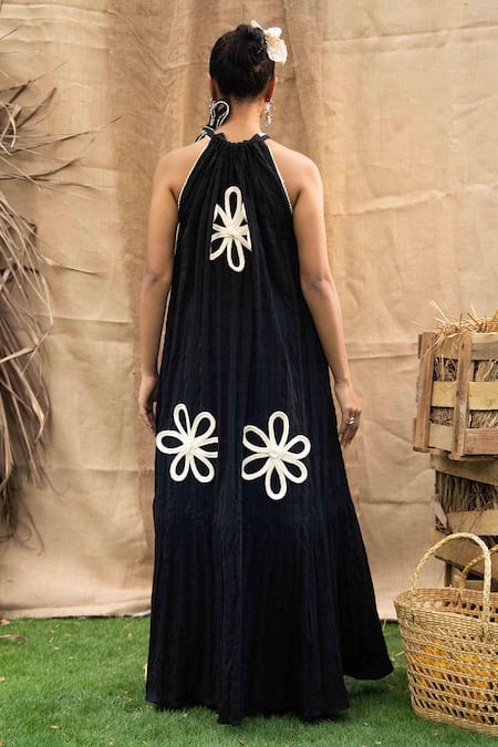 Kalakaari By Sagarika Black Maxi Dress with Floral Embroidery 