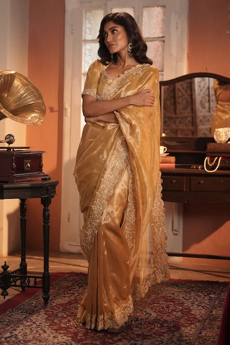 Midushi Bajoria Gold Silk Tissue Classic Saree 