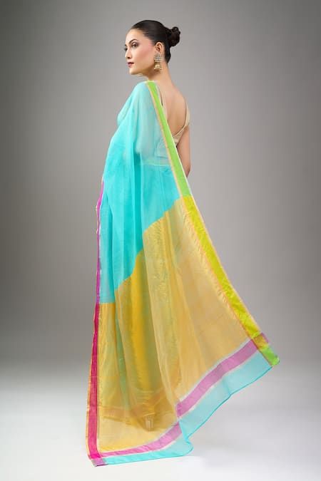 Mint N Oranges Handwoven Chanderi Saree Set 