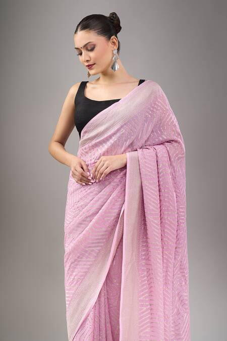 Mint N Oranges_Lilac Georgette Pure Designer Saree_Online_at_Aza_Fashions