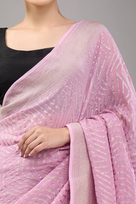 Mint N Oranges_Lilac Georgette Pure Designer Saree_at_Aza_Fashions