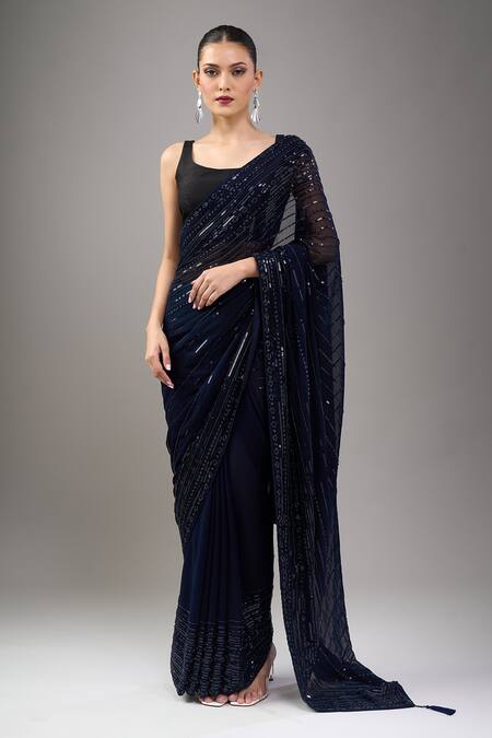 Buy_Mint N Oranges_Blue Georgette Sequins Designer Pure Saree_Online_at_Aza_Fashions