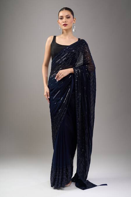 Shop_Mint N Oranges_Blue Georgette Sequins Designer Pure Saree_Online_at_Aza_Fashions