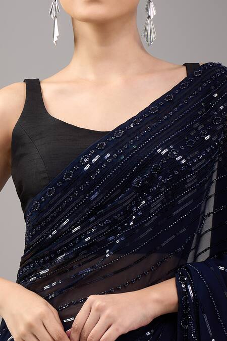 Mint N Oranges_Blue Georgette Sequins Designer Pure Saree_at_Aza_Fashions