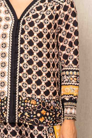 Buy RANNA GILL Brown Viscose, Linen Embroidery V-neck Orla Designer Printed Shirt Online at Aza Fashions Buy_RANNA GILL_Brown Viscose, Linen Embroidery V-neck Orla Designer Printed Shirt_Online_at_Aza_Fashions