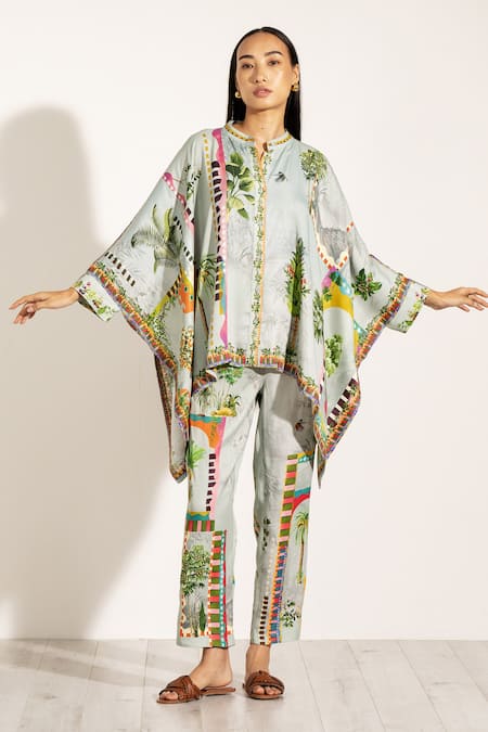 RANNA GILL Green Modal, Satin Round Neck Vista Co-ord Set 
