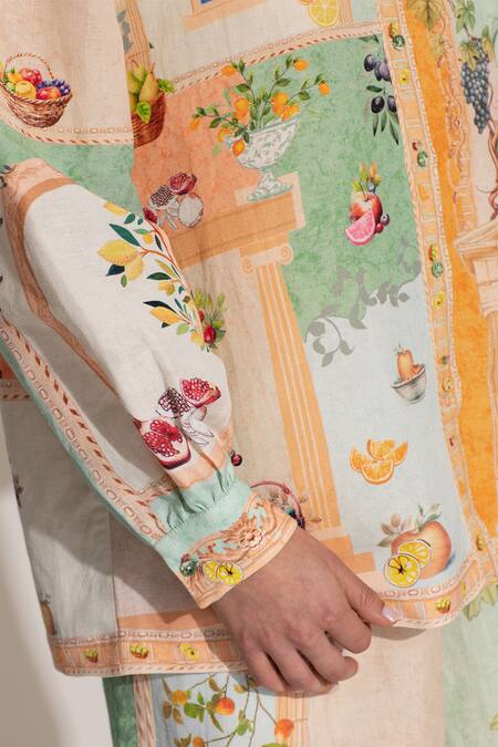 Buy_RANNA GILL_Multi Color Linen, Viscose Collared, Button-down Neck Elysia Shirt_Online_at_Aza_Fashions