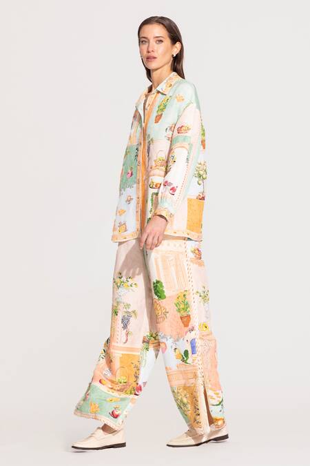 RANNA GILL_Multi Color Linen, Viscose Collared, Button-down Neck Elysia Shirt_at_Aza_Fashions