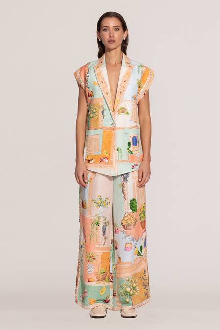 RANNA GILL_Multi Color Linen, Viscose Masha Wide Leg Pants_Online_at_Aza_Fashions