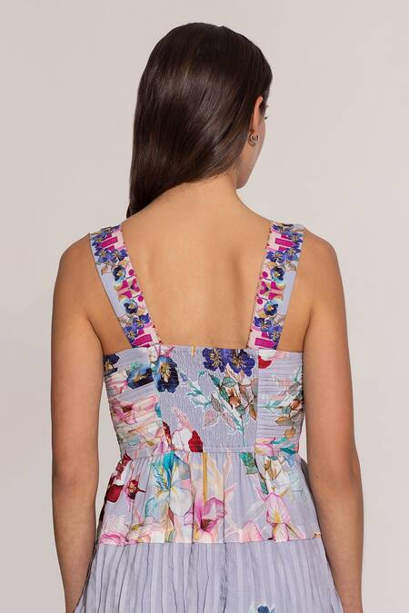 RANNA GILL_Multi Color Cotton Sweetheart Neck Anara Ruched Midi Dress_Online_at_Aza_Fashions