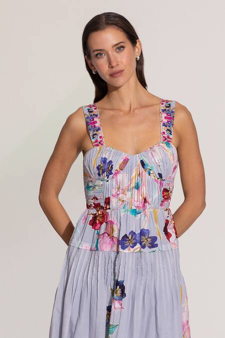 Shop_RANNA GILL_Multi Color Cotton Sweetheart Neck Anara Ruched Midi Dress_Online_at_Aza_Fashions