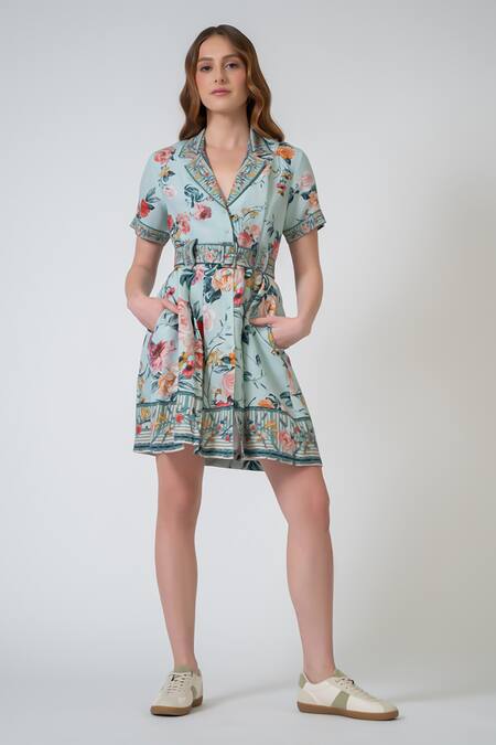 Shop_RANNA GILL_Multi Color Collared Eva Mini Dress_Online_at_Aza_Fashions