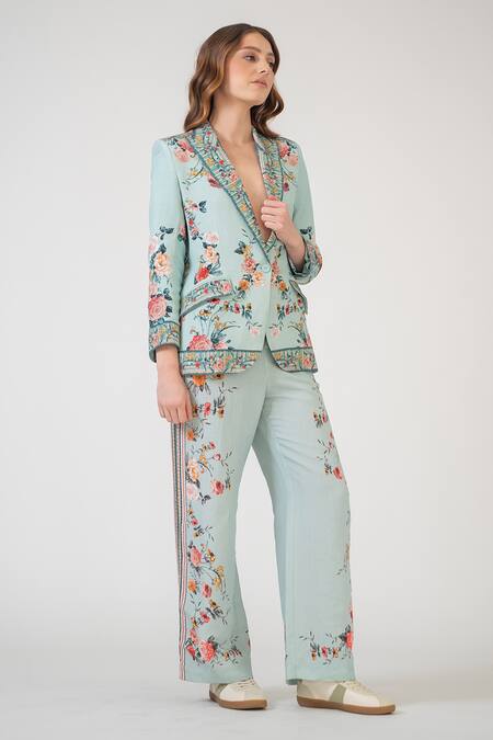 RANNA GILL_Multi Color Embroidery V-neck Lorina Knotch Collar Jacket_Online_at_Aza_Fashions