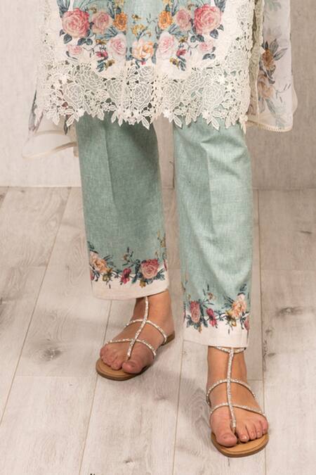 RANNA GILL_Cobalt Polyester Lace V-neck Roselyn Tunic Set_Online_at_Aza_Fashions