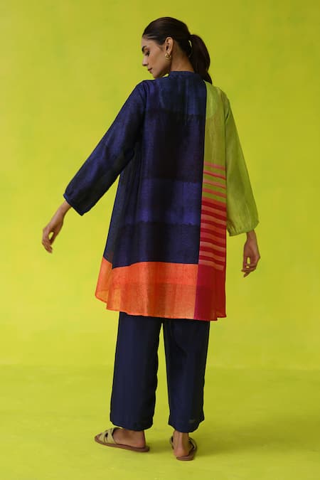 Shop Roza Multi Color Chanderi Split V-neck Block Party Tunic at Aza Fashions Shop_Roza_Multi Color Chanderi Split V-neck Block Party Tunic _at_Aza_Fashions