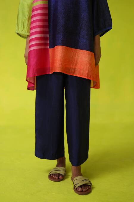 Roza Multi Color Chanderi, Cotton Split V-neck Block Party Tunic And Pant Set Online at Aza Fashions Roza_Multi Color Chanderi, Cotton Split V-neck Block Party Tunic And Pant Set _Online_at_Aza_Fashions