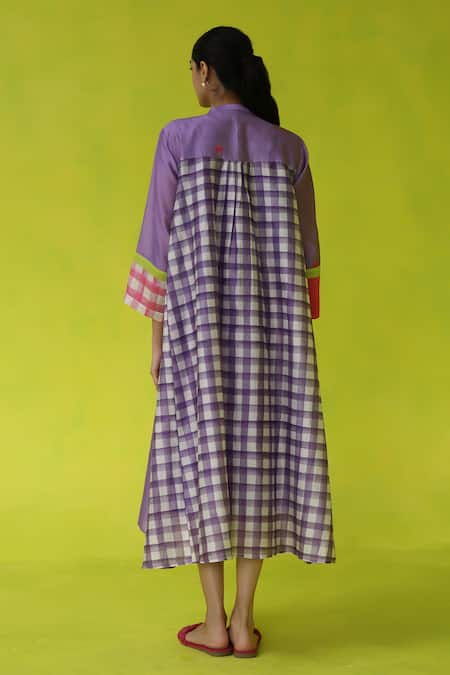 Roza Purple Chanderi Midi Dress 