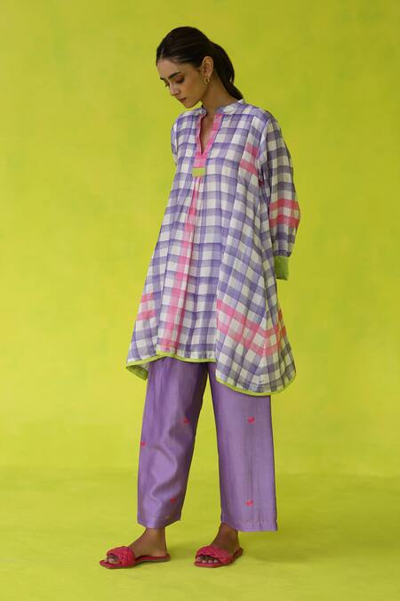 Buy Roza Purple Chanderi, Cotton Embroidery Mandarin In- Out Tunic And Pants Online at Aza Fashions Buy_Roza_Purple Chanderi, Cotton Embroidery Mandarin In- Out Tunic And Pants _Online_at_Aza_Fashions