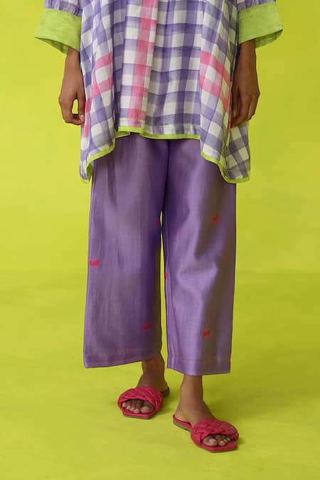 Roza Purple Chanderi, Cotton Embroidery Mandarin In- Out Tunic And Pants at Aza Fashions Roza_Purple Chanderi, Cotton Embroidery Mandarin In- Out Tunic And Pants _at_Aza_Fashions