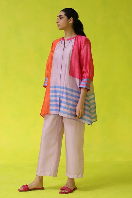 Roza Multi Color Chanderi, Cotton Round Neck Lady Marmalade Tunic Online at Aza Fashions Roza_Multi Color Chanderi, Cotton Round Neck Lady Marmalade Tunic _Online_at_Aza_Fashions