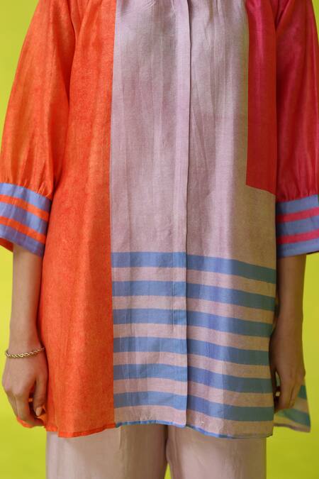 Shop_Roza_Multi Color Chanderi, Cotton Round Neck Lady Marmalade Tunic _Online_at_Aza_Fashions