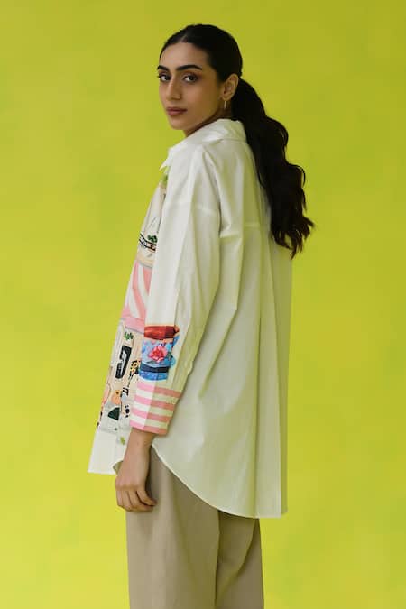 Buy_Roza_Ivory Poplin Collared Espresso Run Oversized Shirt _Online_at_Aza_Fashions