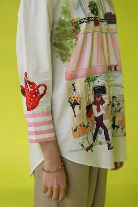 Shop_Roza_Ivory Poplin Collared Espresso Run Oversized Shirt _Online_at_Aza_Fashions