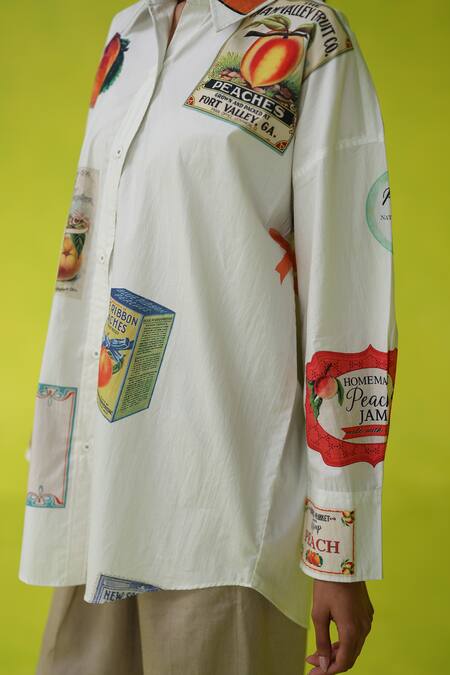 Buy_Roza_Ivory Poplin Collared California Peaches Oversized Shirt _Online_at_Aza_Fashions