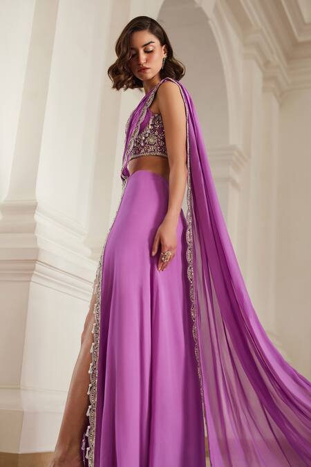 Label Sanya Gulati Pink Georgette Sequins, Pearls, Stones, Beads Bubblegum Pre-draped Saree Set Online at Aza Fashions Label Sanya Gulati_Pink Georgette Sequins, Pearls, Stones, Beads Bubblegum Pre-draped Saree Set _Online_at_Aza_Fashions