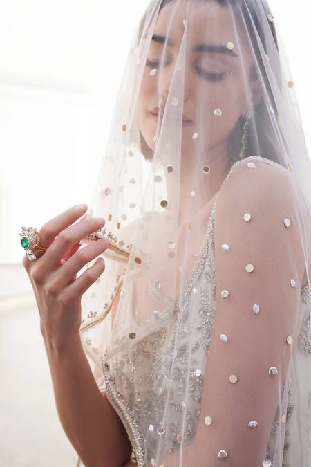 Label Sanya Gulati_White Georgette Cut Work, Sequins Round Neck Designer Pearl Kurta Set _Online_at_Aza_Fashions