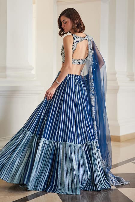 Label Sanya Gulati Teal Blue Zari Embellished Lehenga Set 