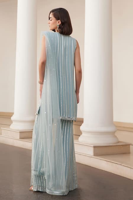 Label Sanya Gulati Powder Blue Mirror Embellished Kurta Set 