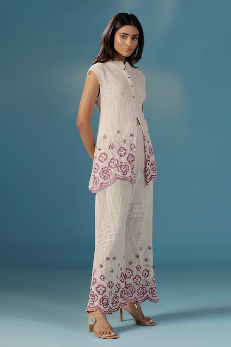 Buy Two Sisters By Gyans White Embroidery Collared Organic Jute Tunic And Pant Set Online at Aza Fashions Buy_Two Sisters By Gyans_White Embroidery Collared Organic Jute Tunic And Pant Set _Online_at_Aza_Fashions